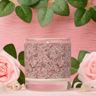 Vintage rose gold tooled leather scented candle