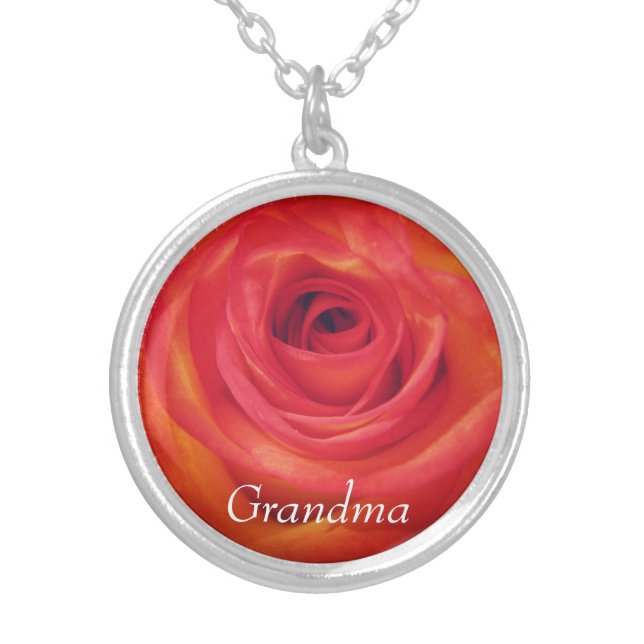 Vintage Rose Grandma Personalized Silver Plated Necklace (Front)