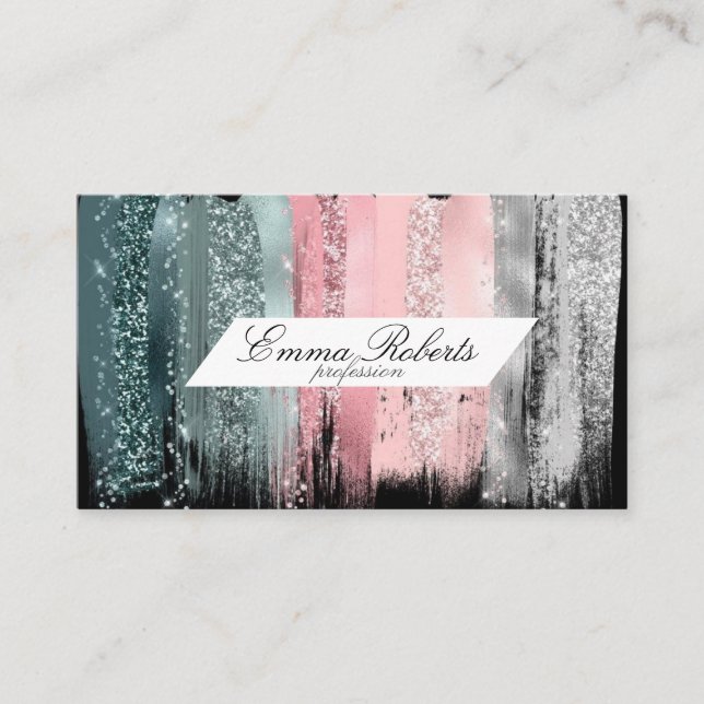 Vintage rose gray green clipart, brush strokes business card (Front)