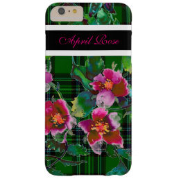 Vintage rose - green plaid  monogrammed barely there iPhone 6 plus case