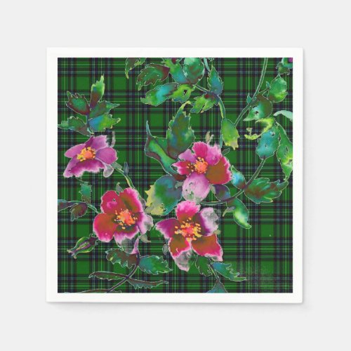 Vintage Rose green plaid Paper Napkins