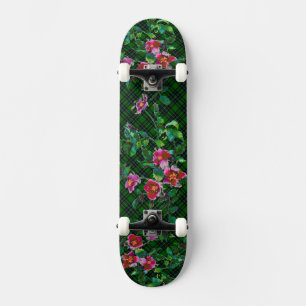 Vintage Rose - green plaid Skateboard