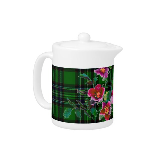 Vintage Rose - green plaid Teapot (Left)