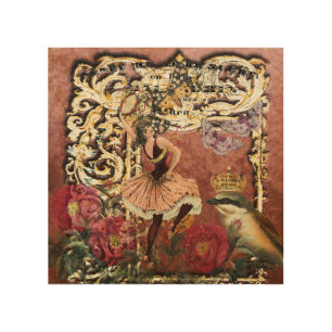 Vintage Rose Gypsy Dancer French Collage Wood Wall Art