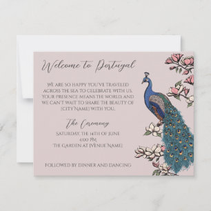 Vintage Rose Hand-Drawn Peacock Wedding Agenda