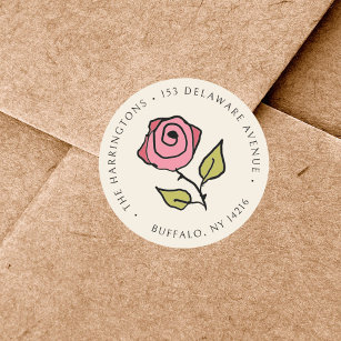 Vintage Rose Hand-Drawn Return Address Classic Round Sticker
