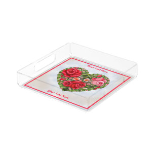 Vintage Rose Heart  Acrylic Tray