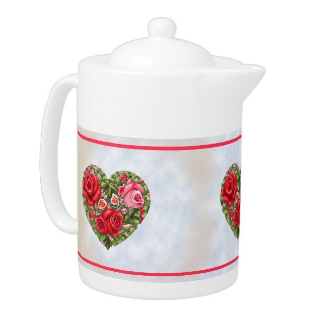 Vintage Rose Heart  Teapot (Left)