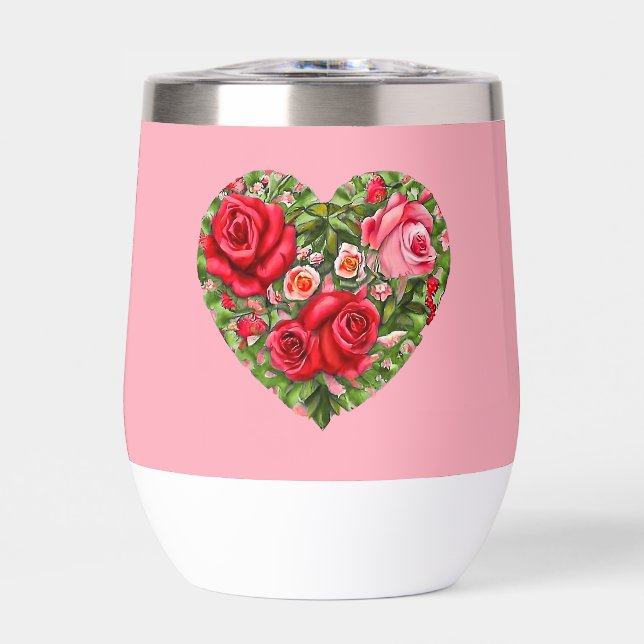 Vintage Rose Heart Thermal Wine Tumbler (Front)