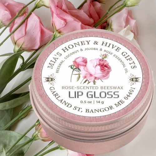 Vintage Rose  Honeybee Pink Kraft Lip Gloss Label