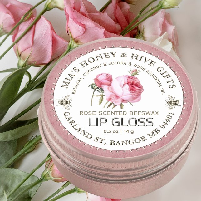 Vintage Rose & Honeybee Pink  Lip Gloss Label (Creator Uploaded)