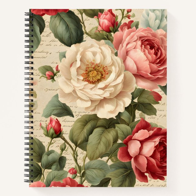 Vintage Rose Junk Journal Page notebook (Front)