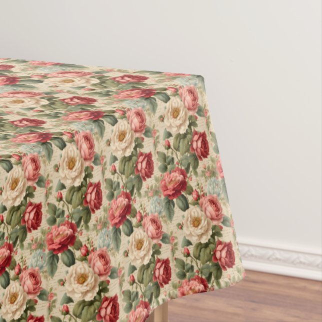 Vintage Rose Junk Journal Page Tablecloth (In Situ)