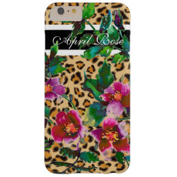 Vintage rose Leopard detail  monogrammed Barely There iPhone 6 Plus Case