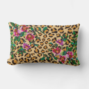 Vintage Rose - leopard print Lumbar Pillow
