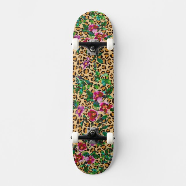 Vintage Rose - leopard print Skateboard Deck (Front)