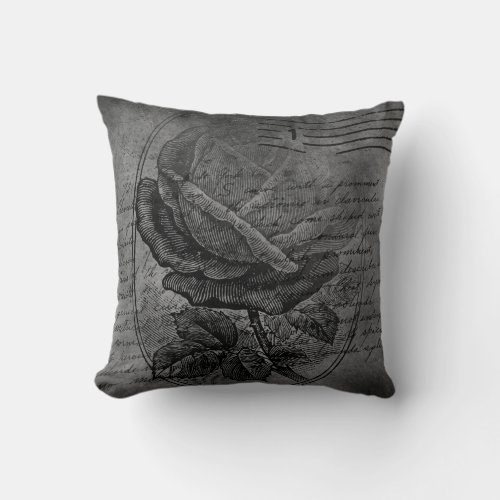 Vintage Rose Letter Background _ BW Throw Pillow
