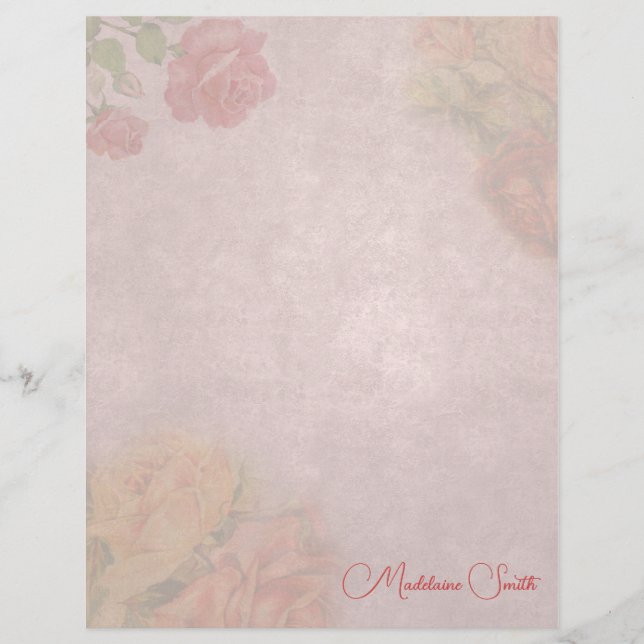Vintage Rose Letterhead with Name (Front)