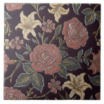 Vintage Rose &amp; Lily Bloom on Deep Plum Elegance Ceramic Tile