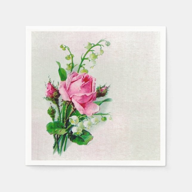 Vintage Rose Lily of the Valley Paper Napkins (Front)