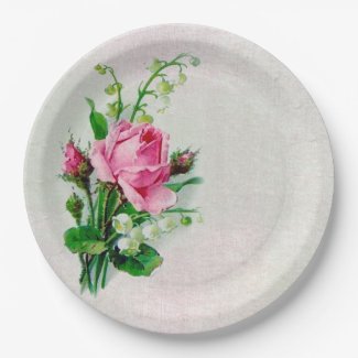 Vintage Rose Lily of the Valley Paper Plates 7"
