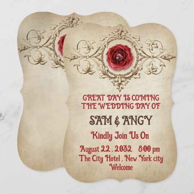 Vintage Rose Medieval Elegant Wedding invitation (Front/Back)
