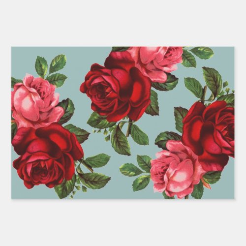 Vintage rose mint green background   wrapping paper sheets