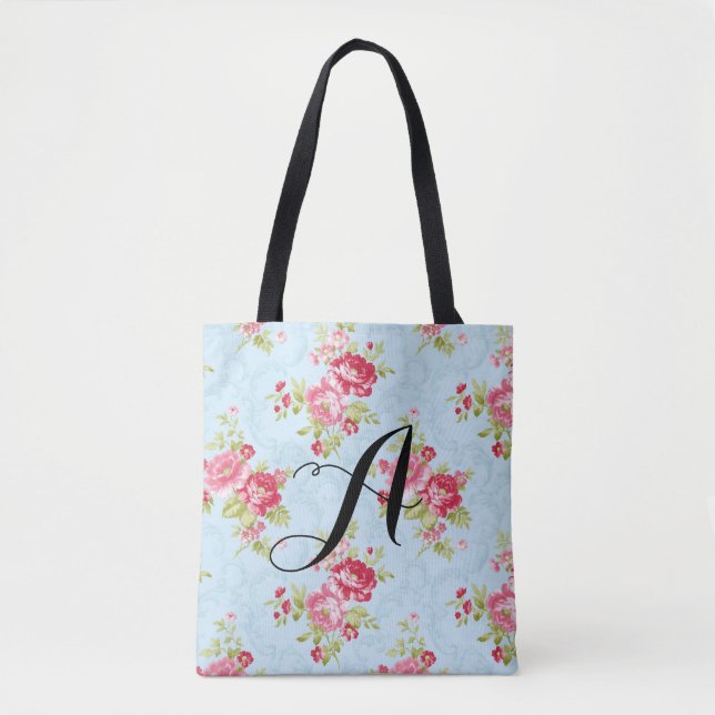 Vintage Rose Monogram Tote. Customizable Tote Bag (Front)