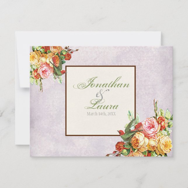 Vintage Rose n birds RSVP Response Card (Front)