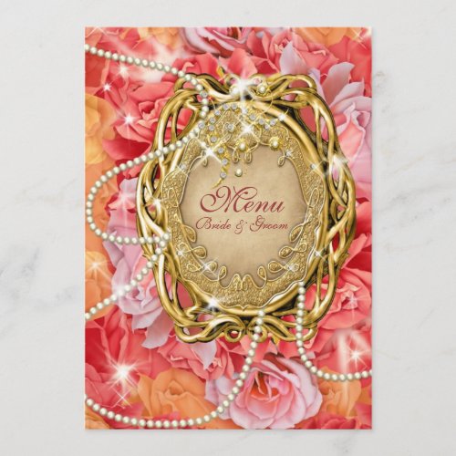 Vintage rose n pearls wedding menu