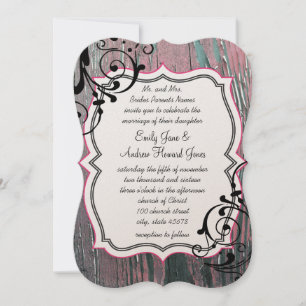 Vintage Rose Old Barn Wood Swirl Wedding Invitation