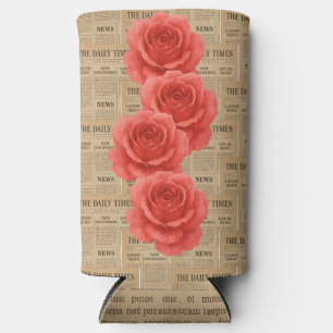 Vintage Rose on Antique Paper Golf Balls Seltzer Can Cooler