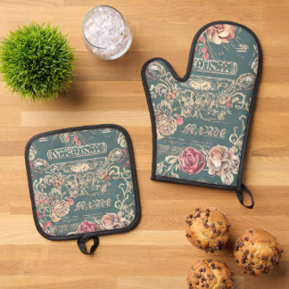 Vintage Rose Oven Mitt and Potholder set