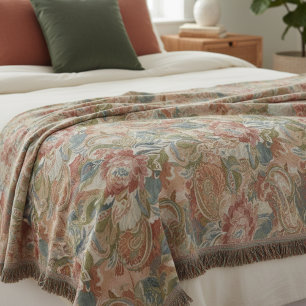Vintage Rose Paisley Botanical Meadow Throw Blanket
