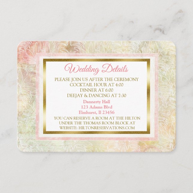 Vintage Rose Pastel Wedding Detail Card (Front)