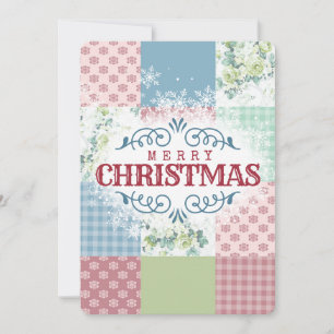 Vintage rose patchwork quilt sewing Christmas card