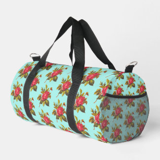 Vintage Rose Pattern and Aqua Blue Bridal Wedding  Duffle Bag