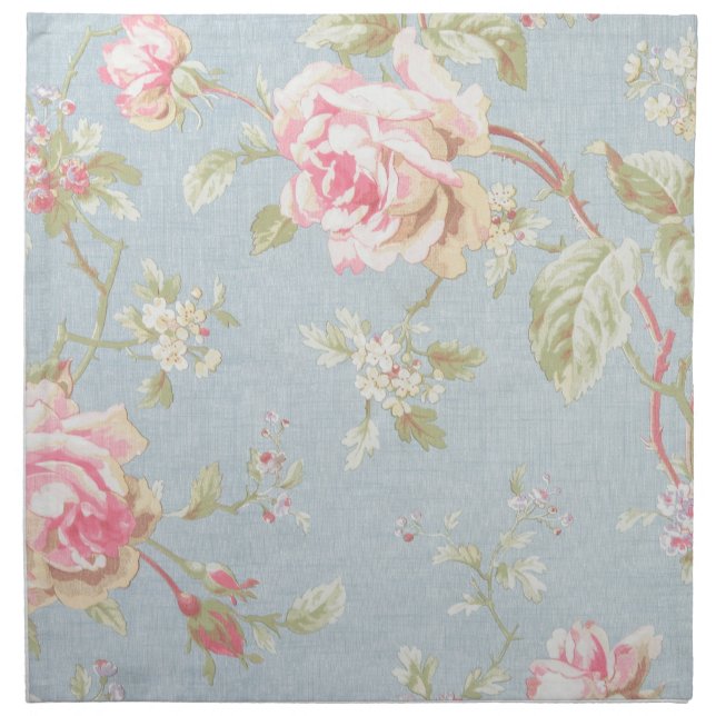 vintage rose pattern shabby chic style blue napkin (Front)