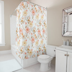 Vintage Rose Peach Pink Botanical Floral Shower Curtain