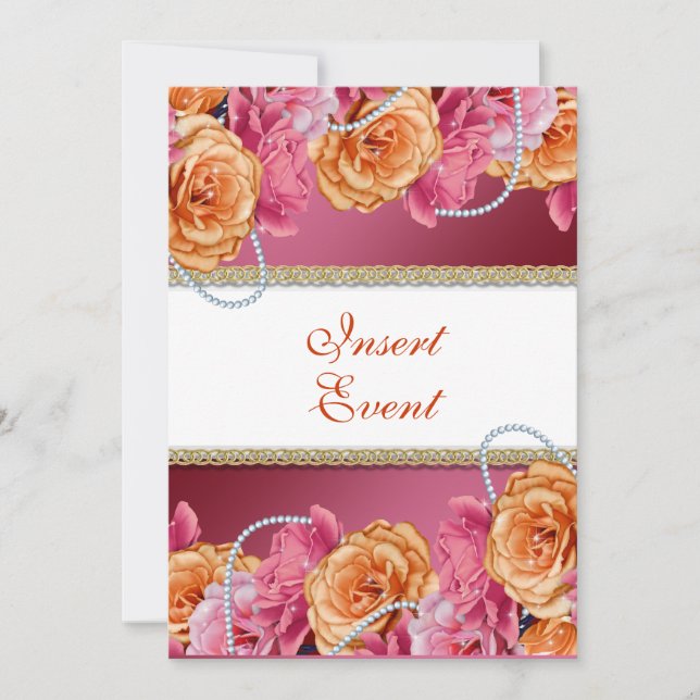 Vintage rose pearl wedding engagement invitation (Front)