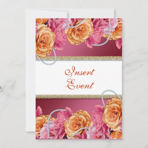 Vintage rose pearl wedding engagement custom invite