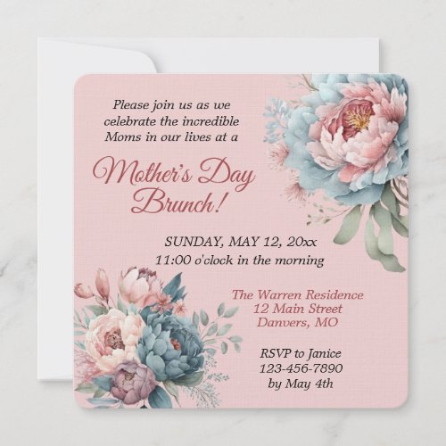 Vintage Rose Peonies Floral Mothers Day Brunch Invitation