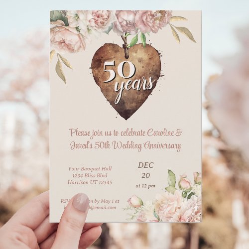 Vintage Rose Peony 50th Wedding Anniversary Invitation