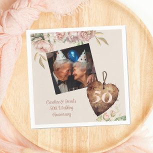 Vintage Rose Peony 50th Wedding Anniversary Party Napkins