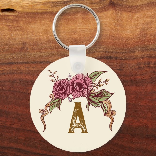 Vintage Rose Personalized Keychain (Front)