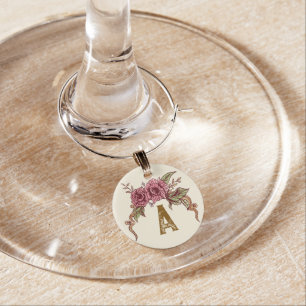 Vintage Rose Personalized Wine Charm
