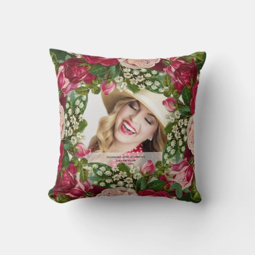 Vintage Rose PHOTO gift _ ANY OCCASION _ EDIT TEXT Throw Pillow