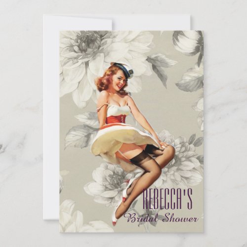 vintage rose pin up girl retro bridal shower invitation