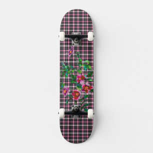 Vintage rose pink and black plaid skateboard deck