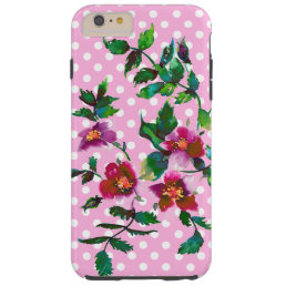 Vintage Rose - pink and white polka dots Tough iPhone 6 Plus Case